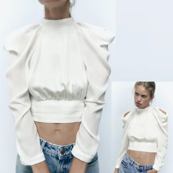 Zara Tops - NWT New Zara White Long Sleeve With Openings At Shoulders Blouse Size M